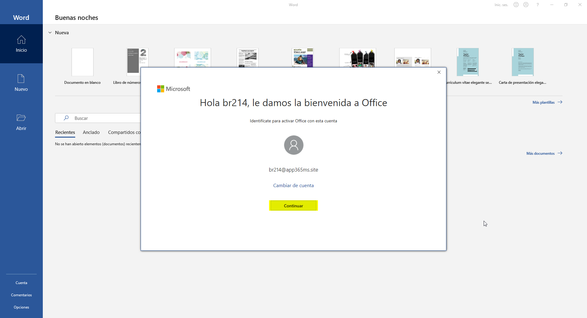 Interfaz de usuario gráfica - Primera ejecución Word